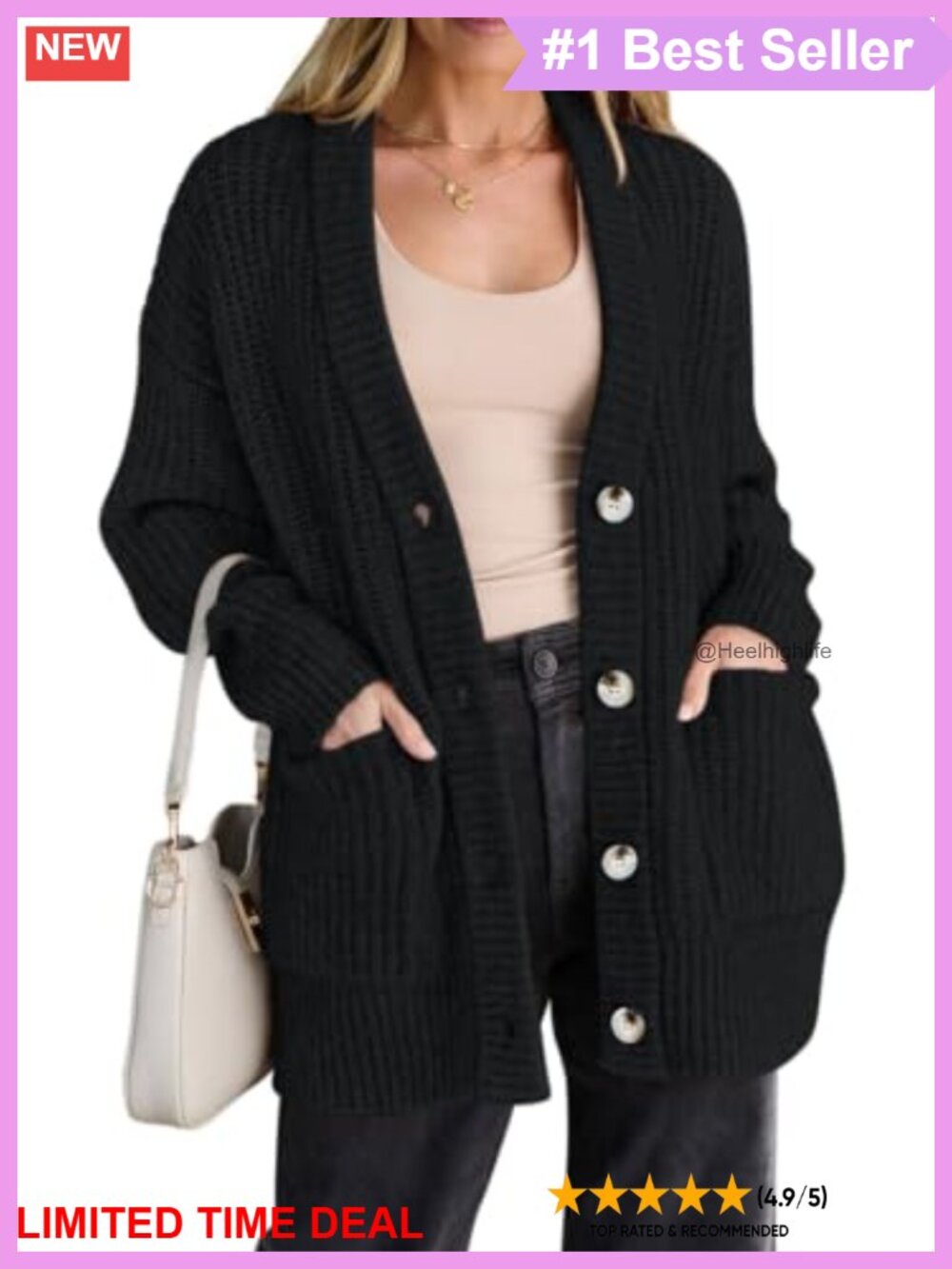 Oversized Button Up Cardigan Sweater with Pockets